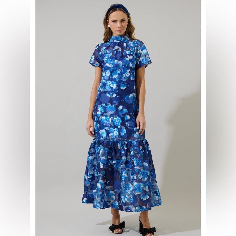 Sugarlips Vibrant Blue Floral Maxi Dress